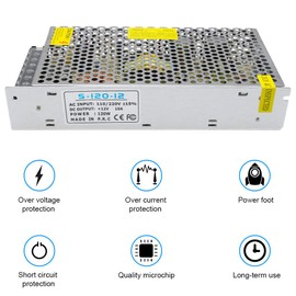 inShareplus 12V 10A 120W, DC Universal Regulated Switching Power Supply, 110/220V AC to DC 12 Volt LED Driver, Converter, Transformer for LED Strip Light, CCTV, Computer Project, 3D Printer