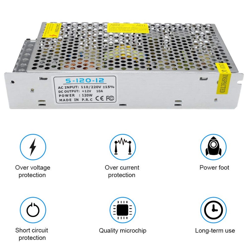 inShareplus 12V 10A 120W, DC Universal Regulated Switching Power Supply,