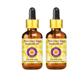 Deve Herbes Pure Clary Sage Essential Oil (Salvia sclarea) with Glass Dropper Steam Distilled (Pack of Two) 100ml X 2 (6.76 oz)
