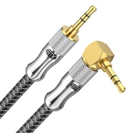 EMK Aux Cable 3.5 mm Audio Cable Nylon Braided Jack Cable 3.5 for Headphones, Smartphones, Speakers, Home/Car Stereos, Tablets, PCs, MP3 Players and More (3.5 mm TRS Right Angle Silver, 3 m)