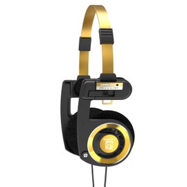 Koss Porta Pro Edición Limitada Auriculares intrauditivos en oro negro, micrófono en línea, control de volumen y control remoto táctil, incluye funda de transporte rígida, con cable con enchufe de 3,5