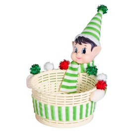 Christmas Elf Storage Gift Basket Ornament, Small Empty Xmas Box Decoration Cute Plastic Organizer Basket for Kids Elf Holder for Gift,Chocolate,Toys or Candies Christams Decor (Green)
