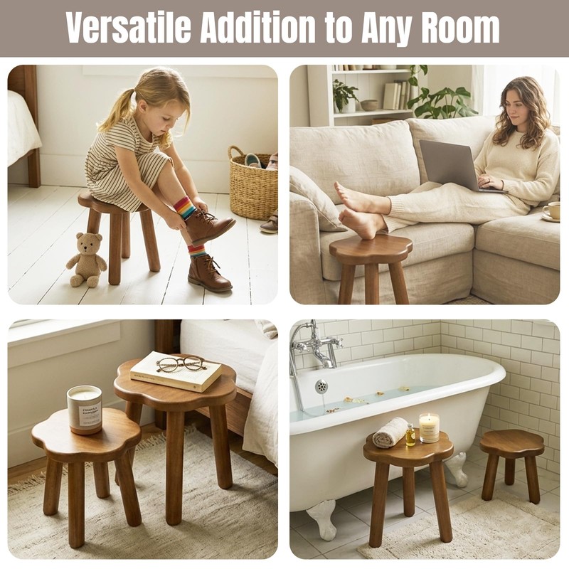 Janedream 2-Piece Flower-Scalloped Solid Wood Plant Stand