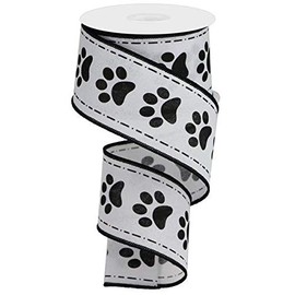 Craig Bachman 2.5" Large Paw Print Royal Ribbon: White (10 Yards) Craft Floral Arrangement Gift Wrapping Wired Edge Ribbon