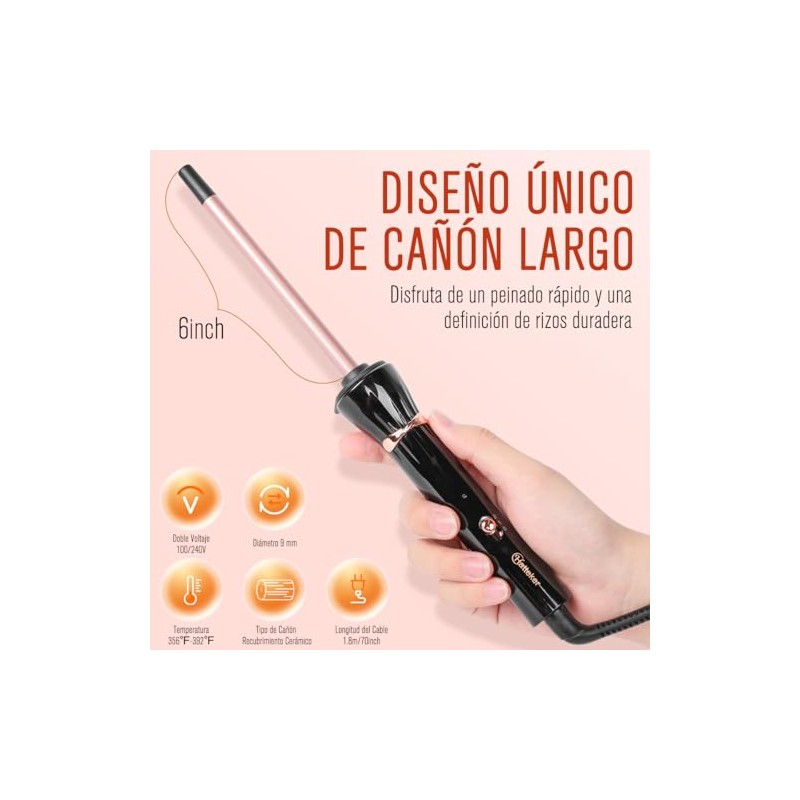 Rizador de 3/8 pulgadas, Varita Rizadora de 9mm, Rizador Cerámico