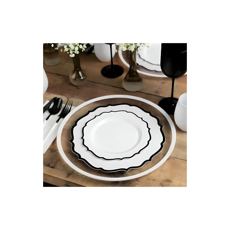 Contemporary Collection Combo White Plates with Black Rim - 7.5"