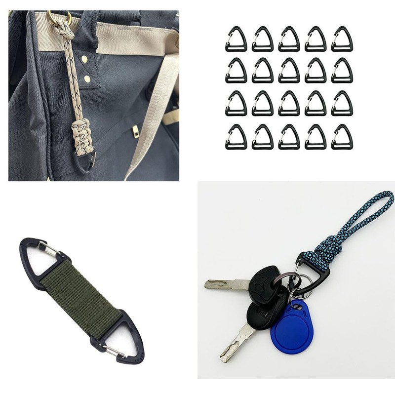 20Pcs Black Plastic Triangle 1 Inch Carabiners, Snap Hook Fasteners
