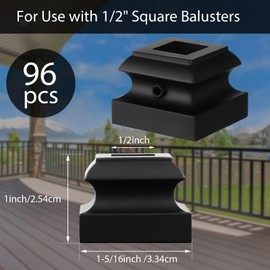 Iron Baluster Shoes Stair Flat Shoe with Screw for 1/2 Inch Square Scroll Basket Twist Knuckle Staircase Balusters Metal Spindle Railing, Satin Black (96 Pcs)