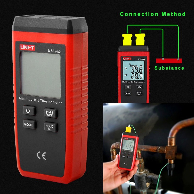 UT320D Dual Channel K/J Digital Thermometer, Thermocouple Temperature Meter Temperature