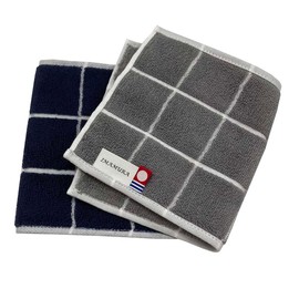 IMAMuRA Imabari Towel Half Handkerchief, Set of 2, Gray and Navy, Approx. 5.1 x 9.8 Inches (13 x 25 cm), Graph Check, Made in Japan, Absorbent