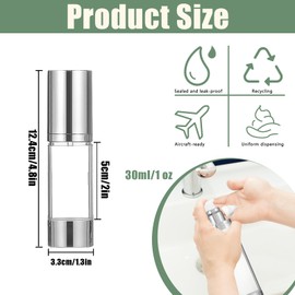 Betinyar 6Pcs 1.7oz/30ml Refillable Airless Pump Bottle, Makeup Pump Dispenser with Labels, Plastic Cosmetic Containers for Storage Travel (Silver)