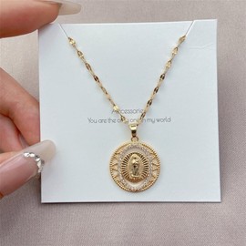 BOLFFU Virgin Mary Our Lady of Guadalupe Virgen De Guadalupe 14K Gold Plated Necklaces Cubic Zirconia,Religion Faith Necklace,Miraculous Medal Necklace for Women