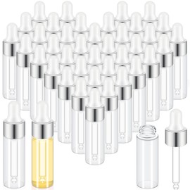 Didaey 100 Pcs Mini Glass Oil Dropper Bottle Bulk, 5 ml Sliver Clear Essential Small Empty Bottles Sample Containers Perfume Liquid Vials with Cap for Traveling