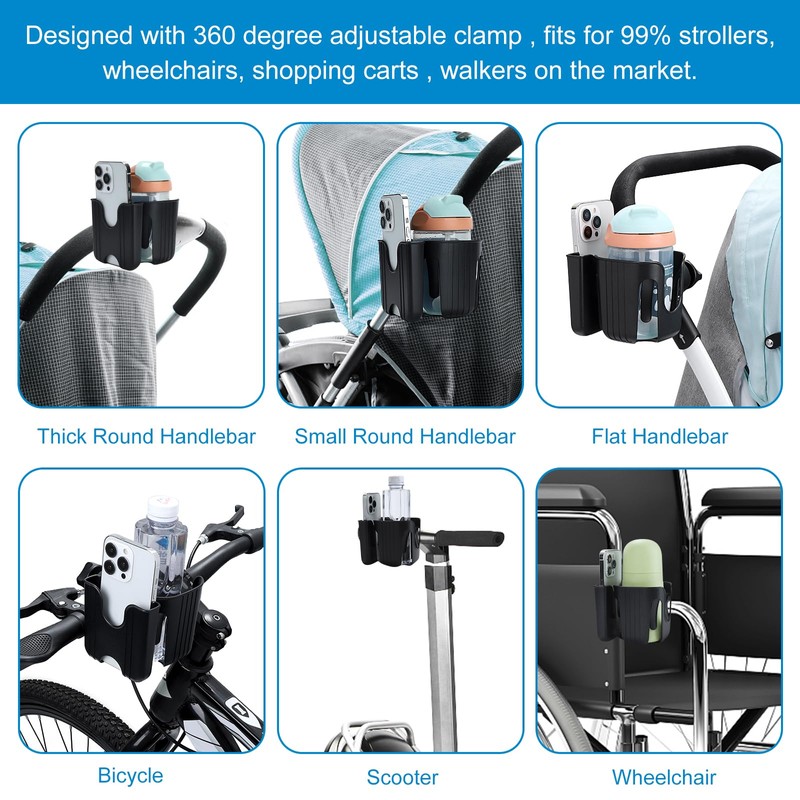 Accmor Stroller Cup Holder with Phone Holder, Bike Cup Holder,