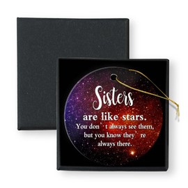 Sisters are Like Stars Friendship Gifts Sister Gifts from Sister 2023 Christmas Ornament Round Ceramic with Gift Box Christmas Tree Ornament