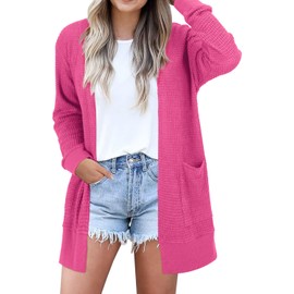 STYLEWORD Womens Summer Lightweight Open Front Cardigan Hot Pink Cardigans Sweater Vacation Resort Wear(Rose-XXL)