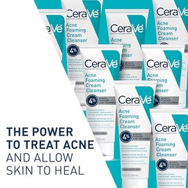 Limpiador en crema espumosa para acn CeraVe  Jabn facial para tratamiento del acn con perxido de benzoilo al 4, cido hialurnico y niacinamida  Frmula 