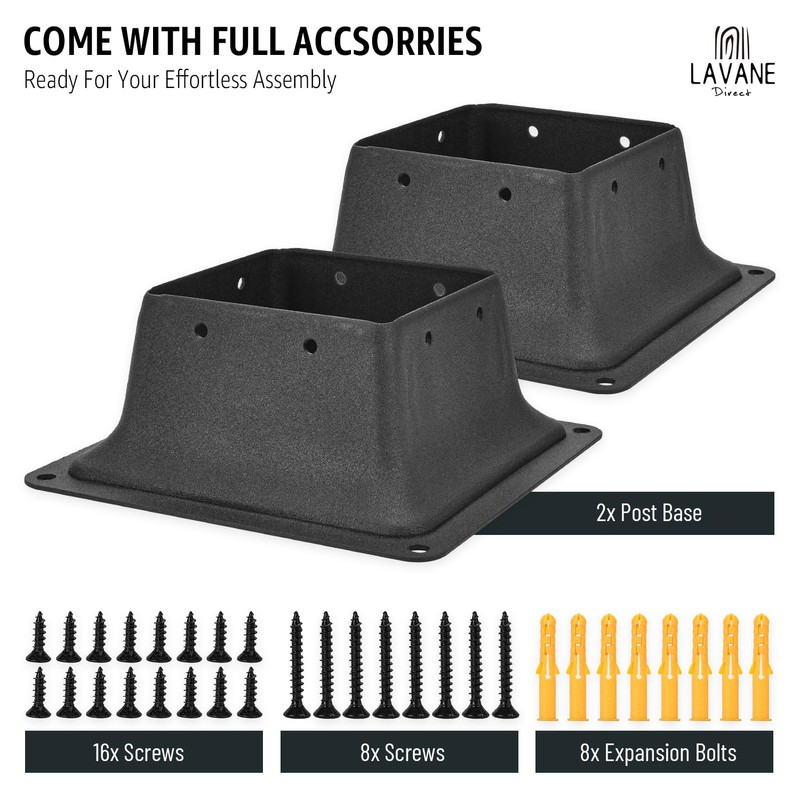 2PCS 4x4 inch Post Base, LAVANE Heavy Duty Powder-Coated Steel