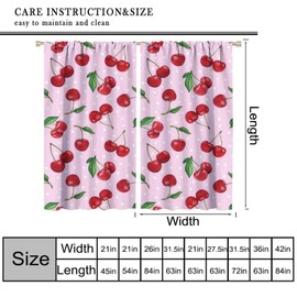 Djaby Pink Cherry Window Curtain, Cute Dots Summer Fruit Print Window Curtains for Kids Room Living Room Bedroom 42" W X 45" L(Blackout 30%)
