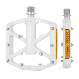 Bike Pedals 9/16 Inch - Bicycle Pedals with Reflectors - 3 Sealed Bearings MTB Pedals Wide Platform Pedals for Mountain Bike, BMX, Road Bike Pedals (White)