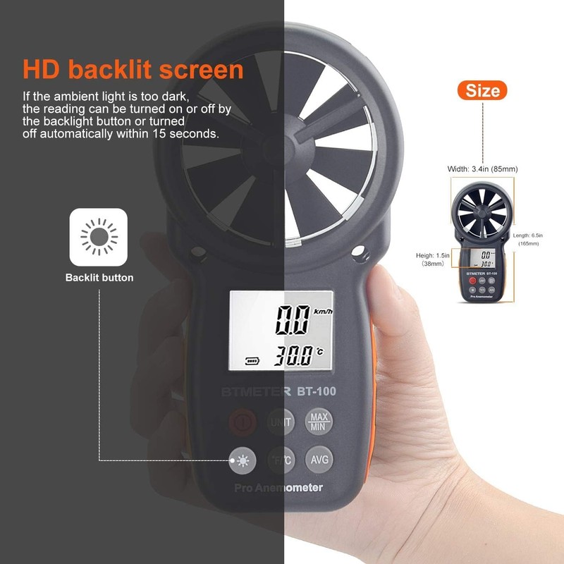 BTMETER BT-100 Wind Gauge Anemometer Wind Gauge Wind Speed Meter