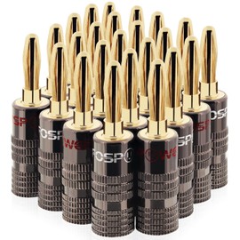 FosPower (24pcs/12 Pairs) Premium Solderless Banana Plug Connectors [Rear Connection Type / 24k Gold Plated/Metal Shell] Screw Down Banana Plugs Speaker Cables Speaker Wires for Wall Plates