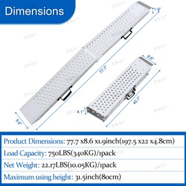 Arejonner 77.7 inches Long and 8.6 inches Wide Heavy Duty Folding Loading Ramp, Motorcycle; Lawn Mower; Snow Plough; Bikes; ATV; UTV; Golf Carts,Circular Hole, Pack of 1