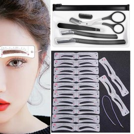 HORJIA Eyebrow Template [12 Types] Scissors Ladies' Eyebrow Cutter Eyebrow Template Eyebrow Eyebrow Sleigh for Beginners (Women's, Black)