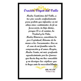 Oracion a La Santisima Virgen Del Valle Tarjeta Plastificada Y Bendecida Por Su Santidad