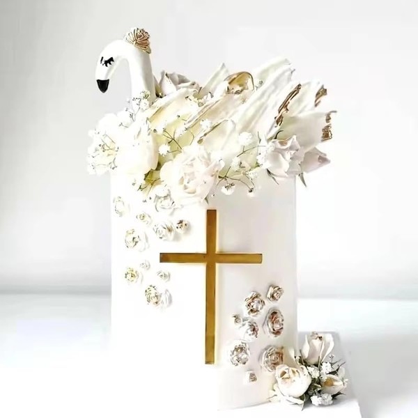 SUVO 10-Piece Set,Gold Cross Cake Toppers, 3.82" x 5.59" Each,