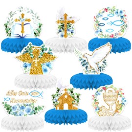 Baptism Party Decorations,KSKSPE Baptism Centerpieces for Tables Honeycomb Centerpieces 3D Baptism Theme Birthday Party Decor Supplies [8 PCS]