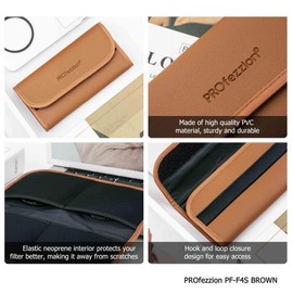 PROfezzion Filter Pouch 4 Pockets Camera Lens Filter Wallet Holder for UV ND CPL DSLR Camera Round Filters up to 58mm Storage, Brown Photography Filter Bag