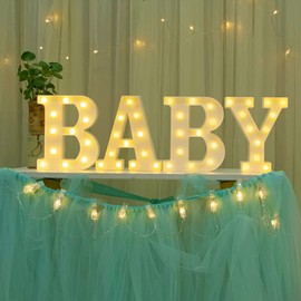 GPUSFAK BABY Marquee Light Up Letters - LED Letter Number Light Sign Decoration for Birthday Home Table Decor White