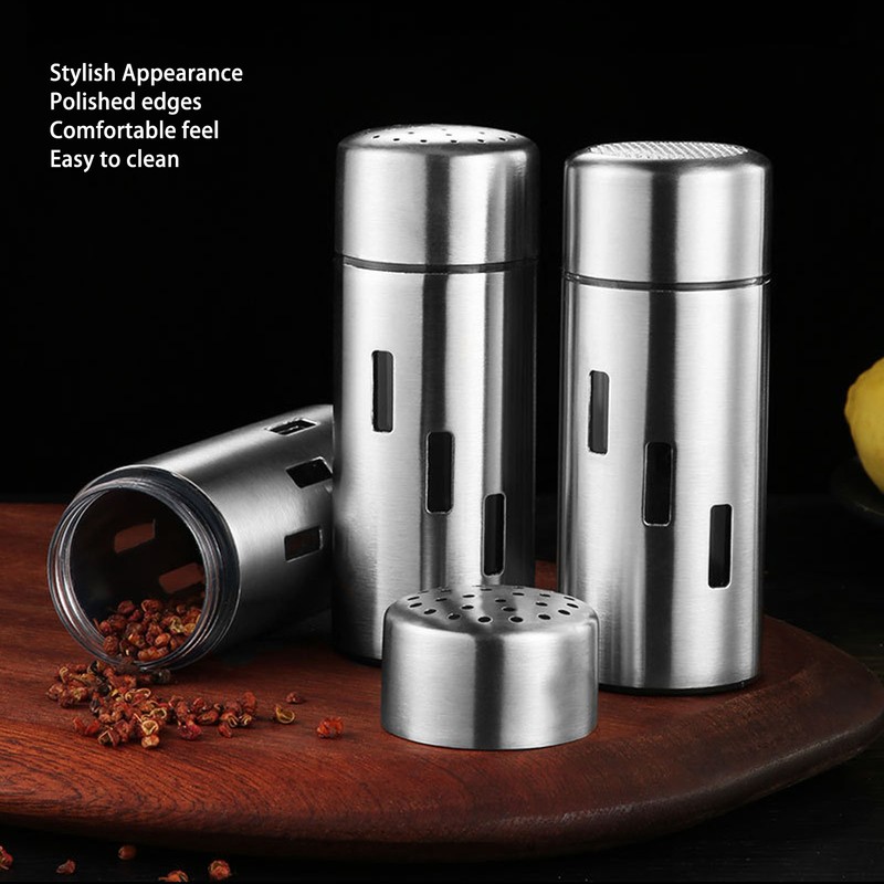3Pcs Salt and Pepper Shakers Set Stainless Steel 3 Sizes