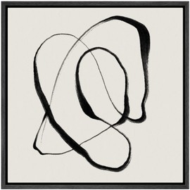 SIGNWIN Framed Canvas Print Wall Art Paint Stroke Mountain Ocean Landscape Abstract Shapes Illustrations Modern Art Decorative Contemporary Minimal for Living Room, Bedroom, Office - 24"x24" Black