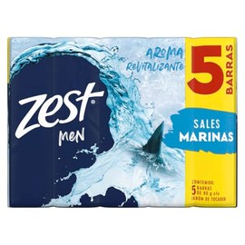 ZEST Jabón en barra Men, para una piel visiblemente saludable y revitalizada, con sales marinas Multipack 5 por 90g cu                                