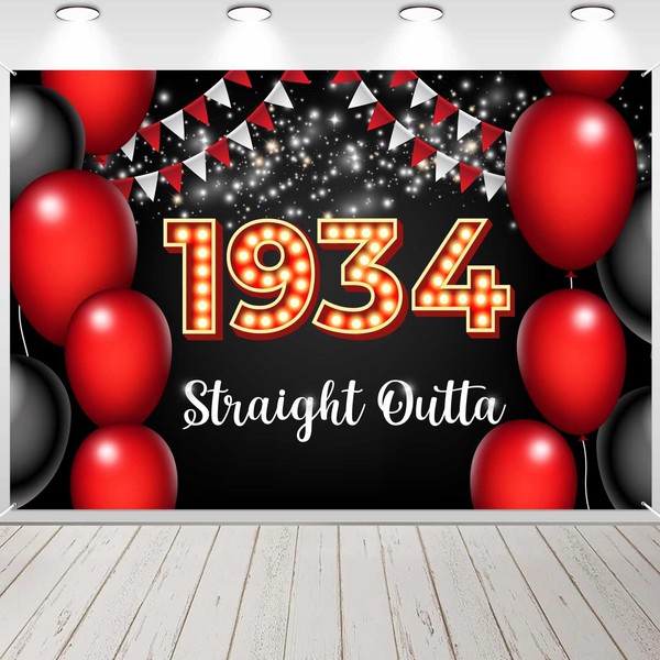 Happy 90th Birthday Red and Black Banner Backdrop Cheers to