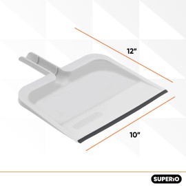 Superio Clip-On Dustpan with Rubber Lip - 10-inch Wide Durable Plastic Dust Pan with Comfort Grip Handle, White, 1-Pack