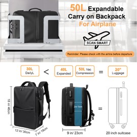 Zurligi Air Vacuum Backpack for Travel - 50L Expandable Carry On Backpack for Airplane, Vacuum Compression with Pump, USB Port, Anti-Theft, for Business, College, Laptop, Camping, Weekender