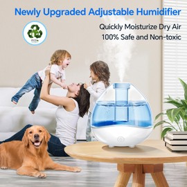Riofxqin Humidifiers for Bedroom, 1.5L Ultrasonic Cool Mist Humidifiers for Home Baby Nursery Office & Plants, 360° Rotation Nozzle Quiet Timeable Air Humidifier Essential Oil Diffuser, Auto Shut-Off
