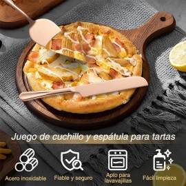 Cortador de Pastel GIEVULEO con Cuchillo y Pala de Acero Inoxidable Oro Rosa