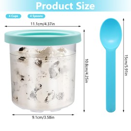 Viceda Ice Cream Pints Cups Set 4 Pack 16oz Replacement Tubs Fit for Ninja Creami Deluxe Tubs (NC300 Series, NC301, NC299AMZ, CN305A, CN301CO),Dishwasher Safe, with 4 Colored Lids & Spoons
