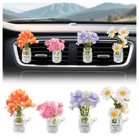 4 Pack Cute Flowers Car Vent Clips,Daisies & Trumpet Flowers Air Vent Clips Car Accessories for Cars Decorations,Universal Cars Clip for Vents Interior Accessories as Gifts for Women
