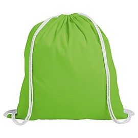 eBuyGB Pack of 10 Children's Cotton Drawstring Rucksack - Gym, Swim, Sports, PE, Book Bag, Lime Green