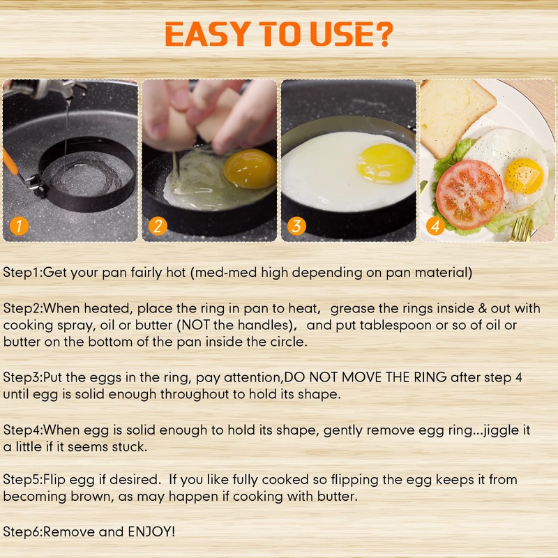 Patelai 6 Pcs Egg Ring Pancake Ring Set Stainless Steel
