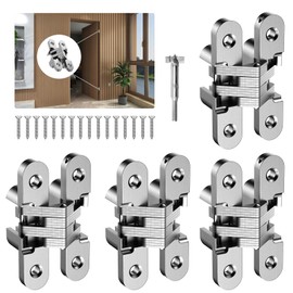 Hidden Hinges for Cabinet Doors, 180 Degree Invisible Door Hinges 0.63 * 2.76Inch 4PCS - Zinc Alloy Concealed Cross Hinges in Silver for Kitchen Cabinets from Door Thick(1"~1-3/8")