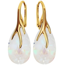 925 Silver Hanging Earrings with Austrian Crystal - Jewellery for Women and Girls - Pendant Earrings Ideal for Gifts for Women Ladies Silver Gold-Plated 24, Sterling Silver, Crystal