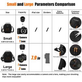 Cwatcun Campact Camera Bag Small Camera Sling Case for Canon Nikon Sony Fuji Cameras, Lens, DSLR SLR Mirrorless, Shoulder Corssbody Camera Bag, Travel Photography Water-resistant Bag Purse, Black