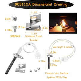 Duheri 903110A Universal Furnace Hot Surface Ignitors with Plug, Fits Nordyne Miller Furnace Ignitor 903110, 115V Round Silicon Nitride Hot Surface Igniter Kit