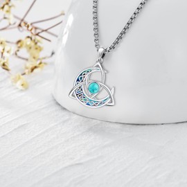 LOOVE Sterling Silver Celtic Knot Necklace for Women Irish Trinity Knot Pendant Celtic Moon necklace Turquoise Jewelry